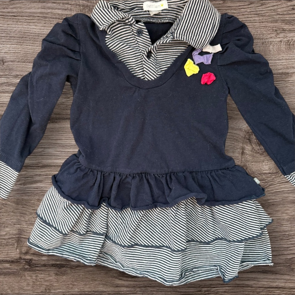 Petit Lem Navy and Striped Kids Dress